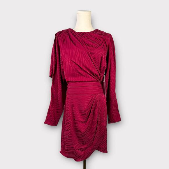 Ronny Kobo Shanaya Draped Moiré Mini Dress in Red Size Large NEW - Picture 2 of 11